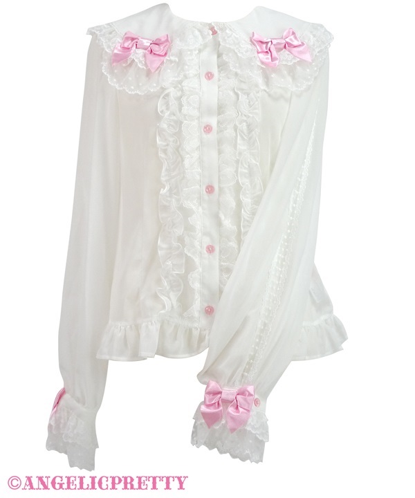 Dressy Ribbon Lace Blouse - White x Pink