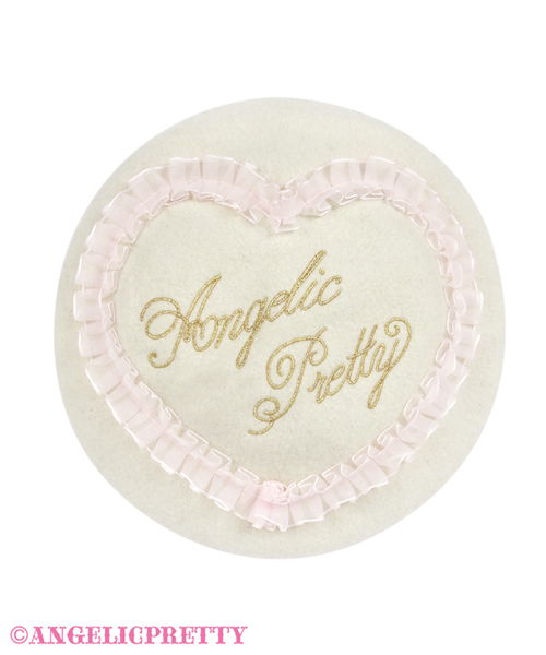 Duo Color Frill Heart Beret - Ivory