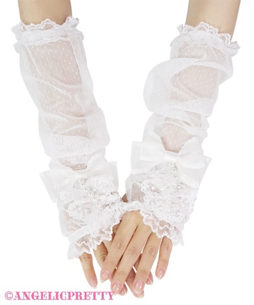 Elegant Pearl Arm Warmer - White - Click Image to Close