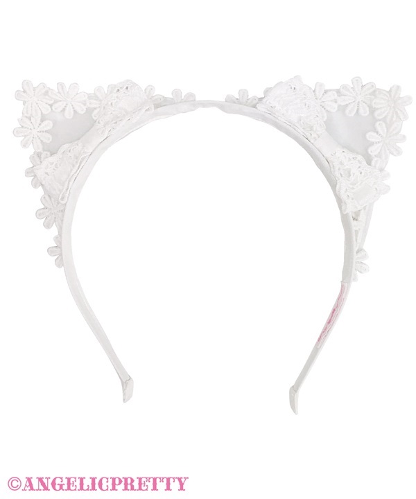 Flower Kitten Lace Headbow - White