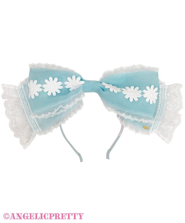 Flower Lace See Through Ribbon Headbow - Mint