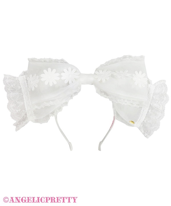 Flower Lace See Through Ribbon Headbow - White
