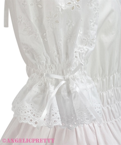 Flower Lace Shirring Blouse - White