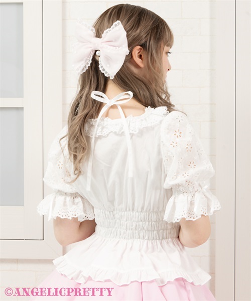 Flower Lace Shirring Blouse - White