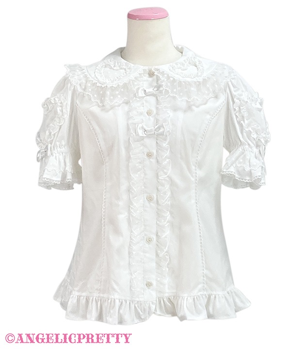Frill Heart Short Sleeve Blouse - White