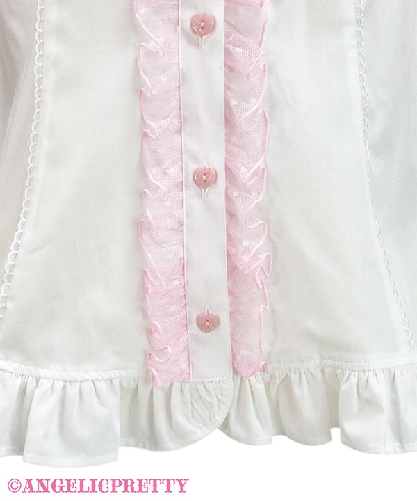 Frill Heart Short Sleeve Blouse - White x Pink [252B04