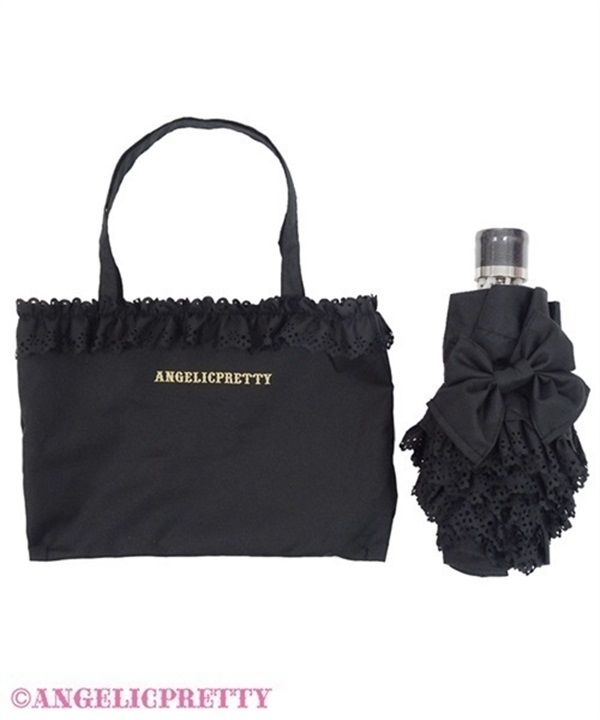 Frill Millefeuille Foldable Umbrella - Black