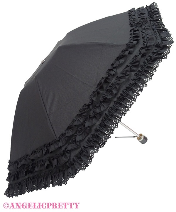 Frill Millefeuille Folding Umbrella - Black