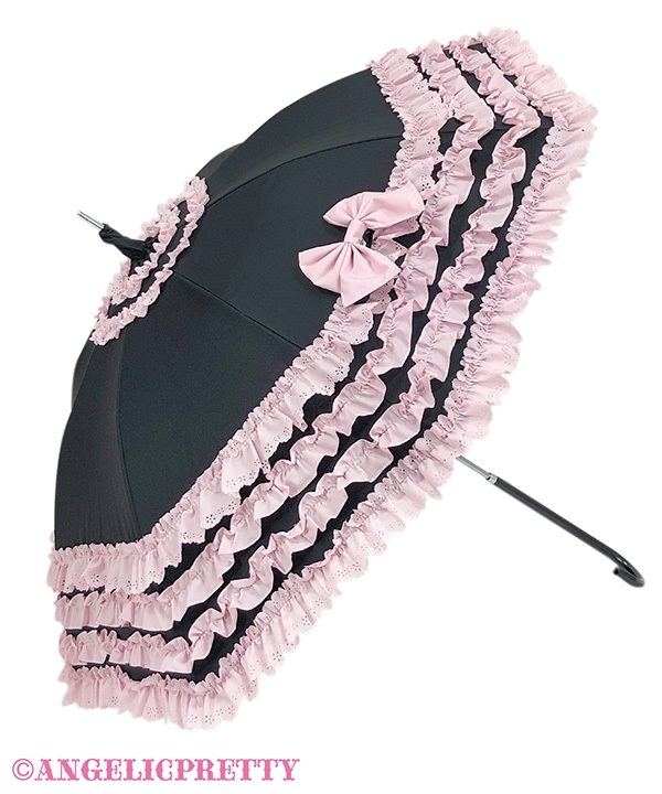 Frill Millefeuille Umbrella - Black x Pink