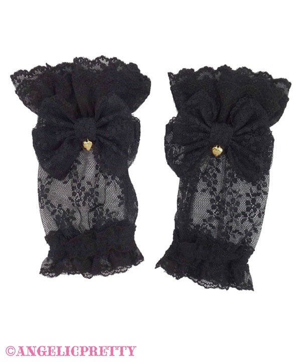 Frill Ribbon Lace Arm Warmer - Black