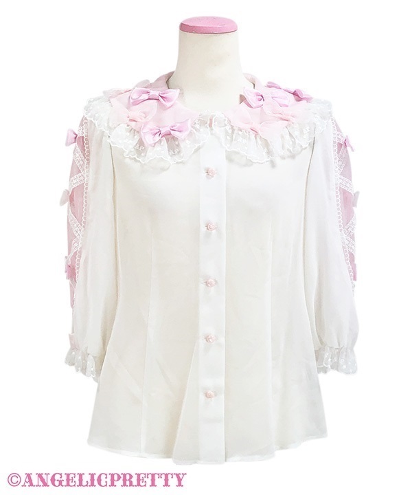 Fuwa Fuwa Ribbon Blouse - White x Pink