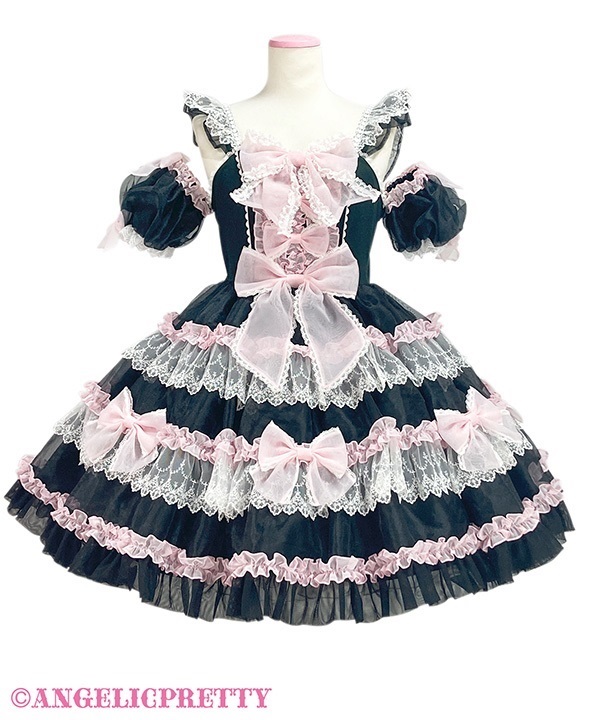 Fuwa Fuwa Ribbon Doll Dress - Pink x Black
