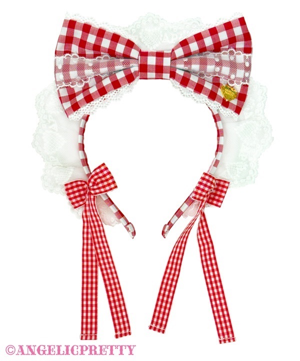 Gingham Check Cafe Headbow - Red
