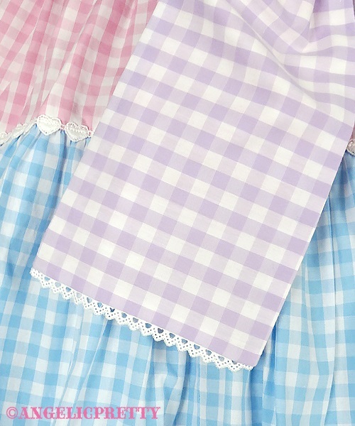 Gingham Color Scheme Ribbon Jumperskirt - Sax x Pink x Lavender