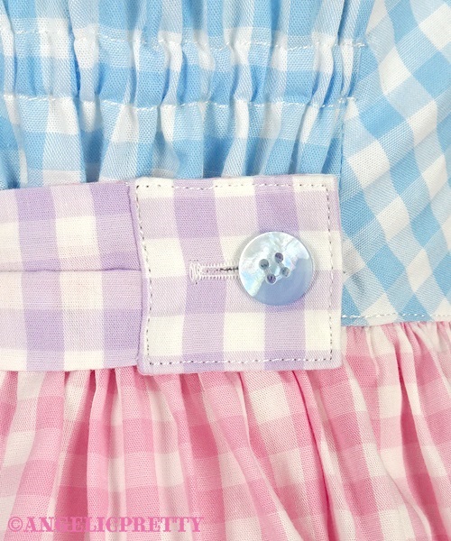 Gingham Color Scheme Ribbon Jumperskirt - Sax x Pink x Lavender - Click Image to Close