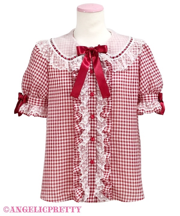 Gingham Ladder Lace Blouse - Red
