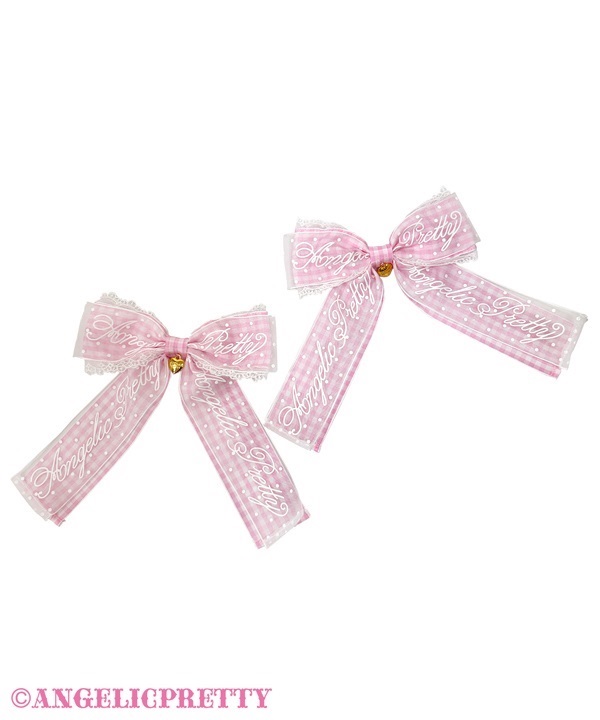 Gingham Logo Ribbon Clip Set - Pink