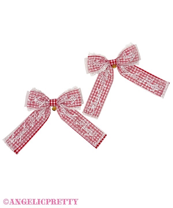 Gingham Logo Ribbon Clip Set - Red