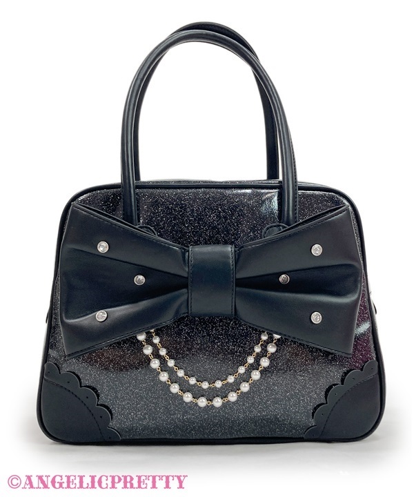 Glitter Jewel Ribbon Boston Bag - Black