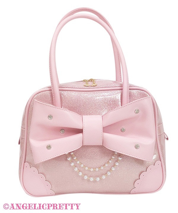 Glitter Jewel Ribbon Boston Bag - Pink