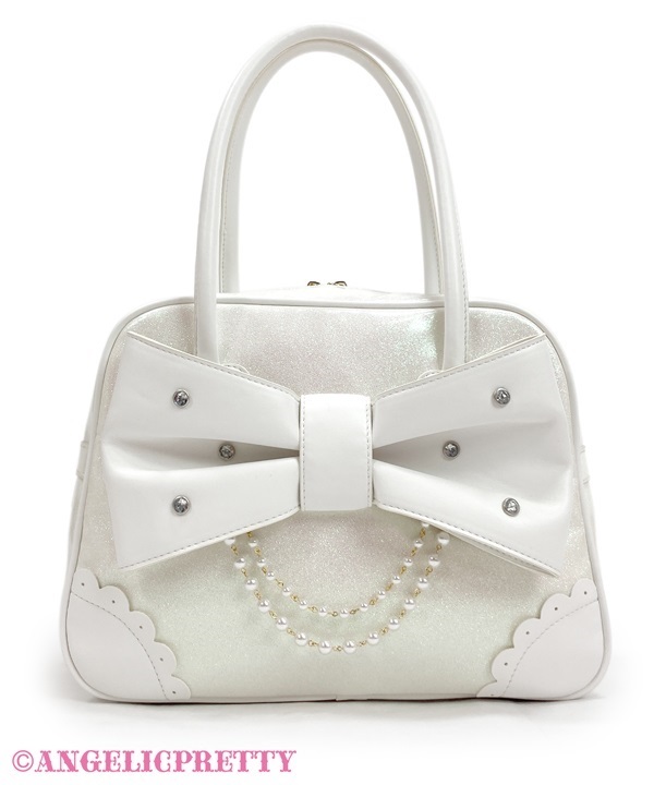 Glitter Jewel Ribbon Boston Bag - White - Click Image to Close