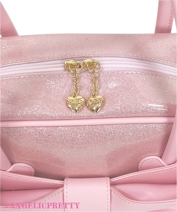 Glitter Jewel Ribbon Boston Bag - White