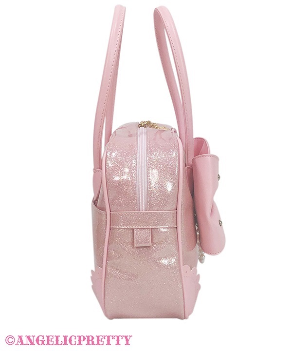 Glitter Jewel Ribbon Boston Bag - White