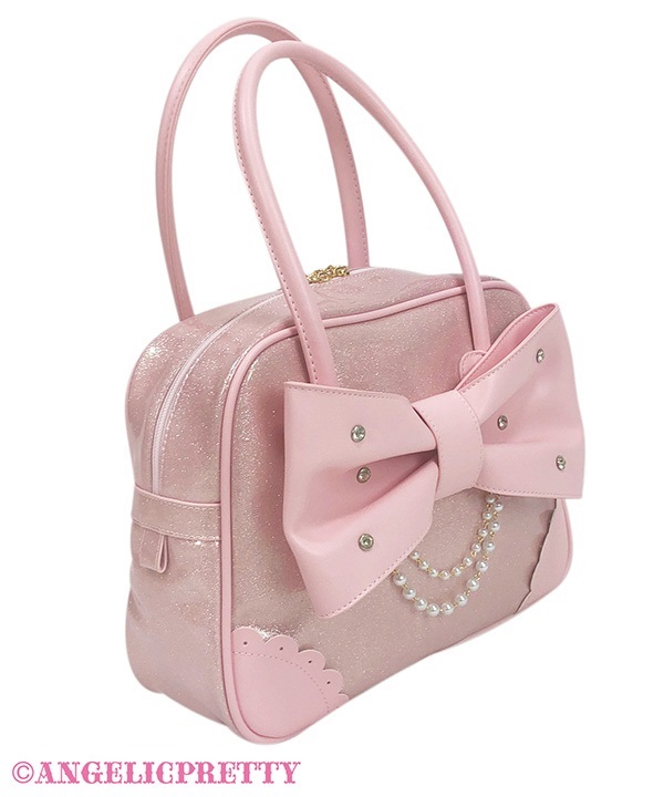 Glitter Jewel Ribbon Boston Bag - White