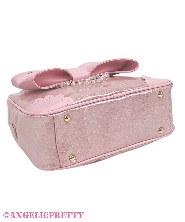 Glitter Jewel Ribbon Boston Bag - White