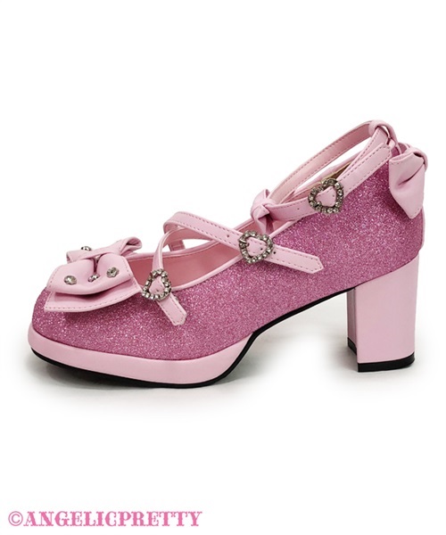 Glitter Jewel Ribbon Shoes (S) - Deep Pink - Click Image to Close