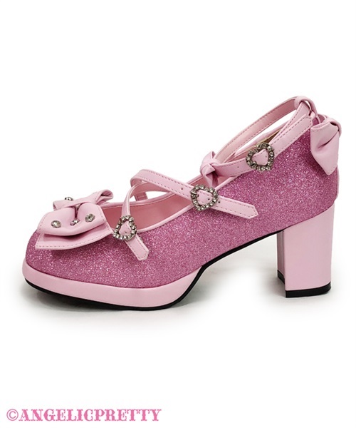 Glitter Jewel Ribbon Shoes (S) - Deep Pink