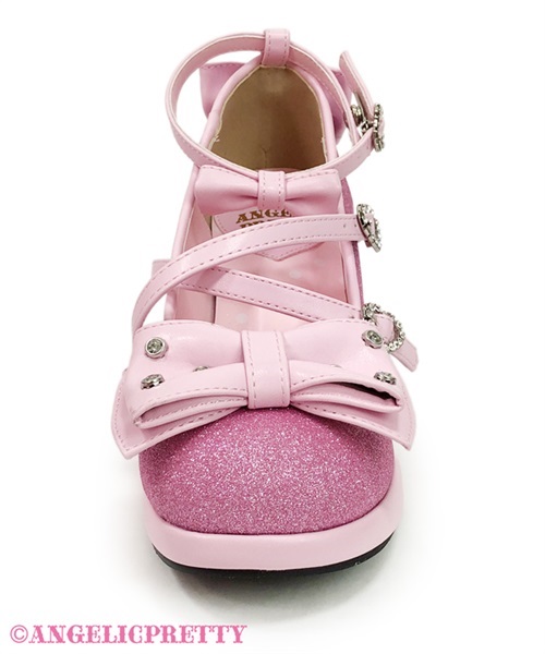 Glitter Jewel Ribbon Shoes (M) - Deep Pink - Click Image to Close