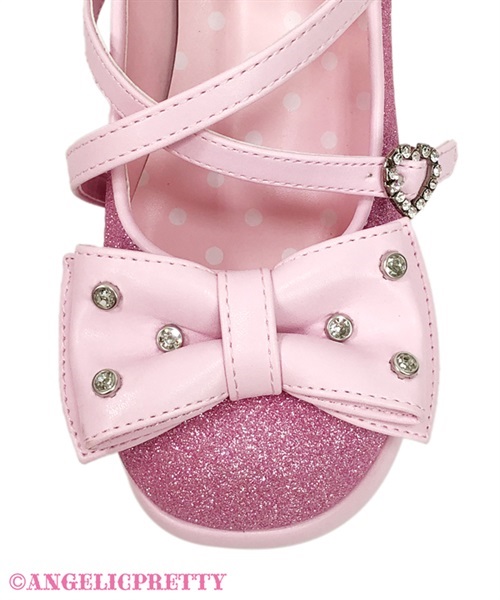 Glitter Jewel Ribbon Shoes (S) - Deep Pink