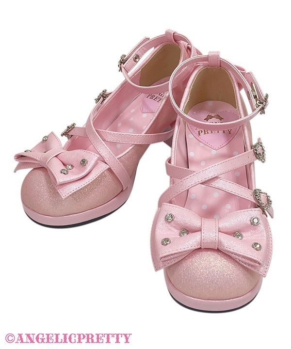 Glitter Jewel Ribbon Shoes (L) - Pink