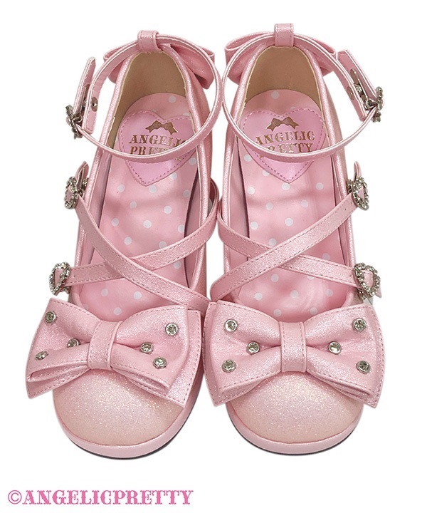 Glitter Jewel Ribbon Shoes (L) - Pink