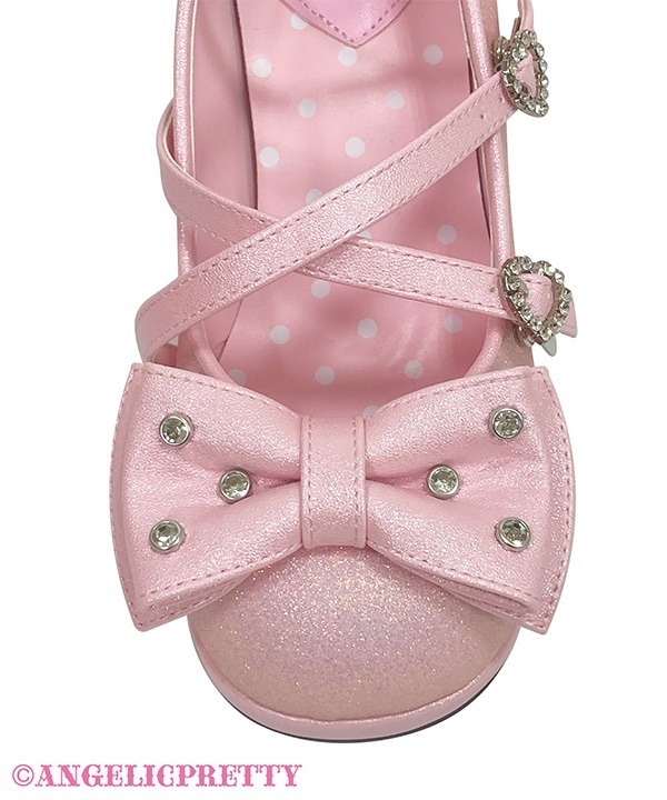 Glitter Jewel Ribbon Shoes (L) - Pink