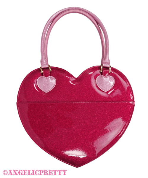 Glitter Love Heart Tote Bag - Deep Pink x Pink