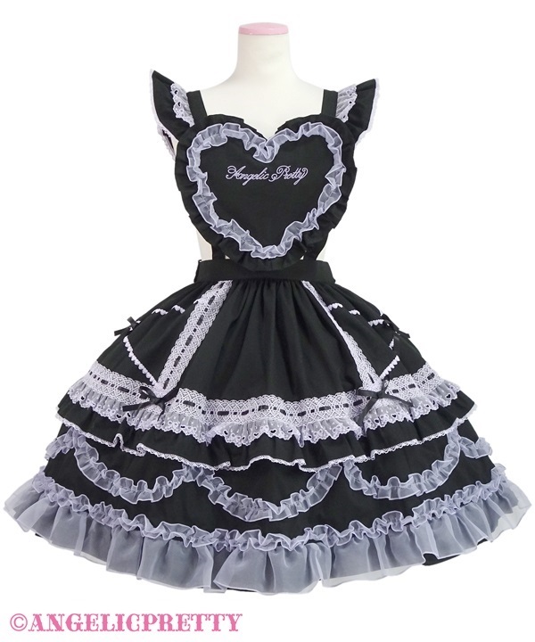 Heart Apron Skirt - Black x Lavender