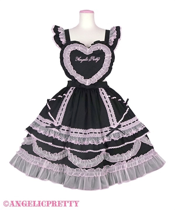 Heart Apron Skirt - Black x Pink
