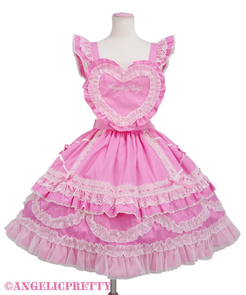 Heart Apron Skirt - Deep Pink