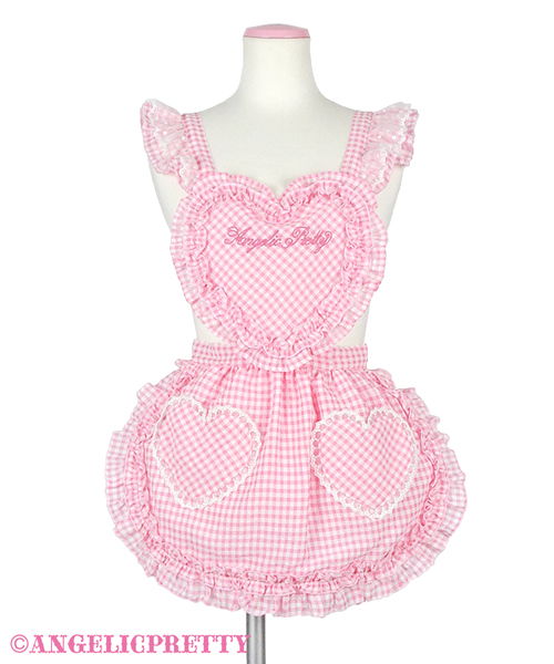 Heart Gingham Frill Apron - Pink
