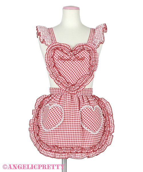 Heart Gingham Frill Apron - Red