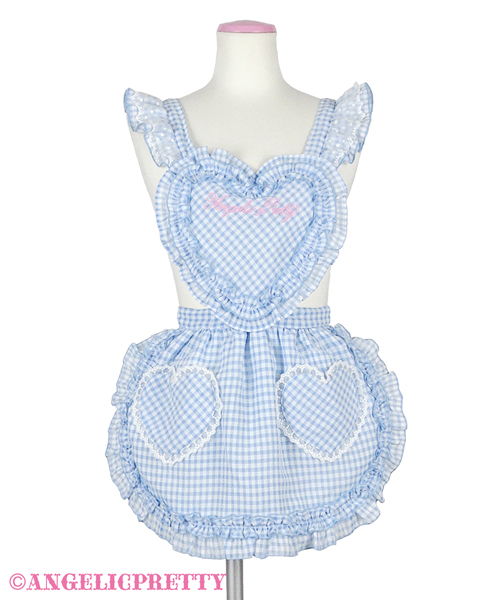 Heart Gingham Frill Apron - Sax
