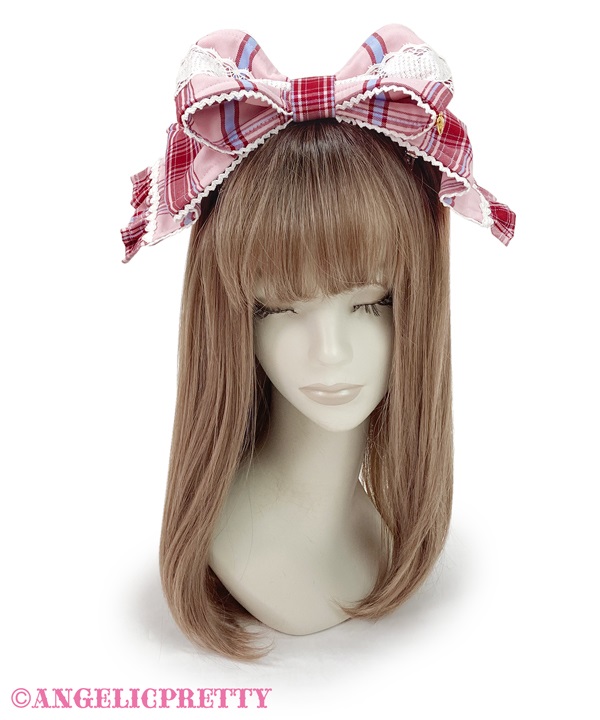 Heart Heroine Ribbon Headdress (Tartan) - Pink