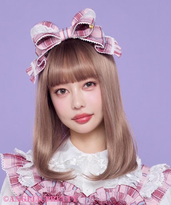 Heart Heroine Ribbon Headdress (Tartan) - Pink