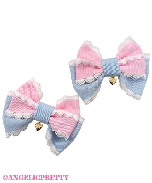 Heart Lace Duo Color Ribbon Clip Set - Pink x Sax