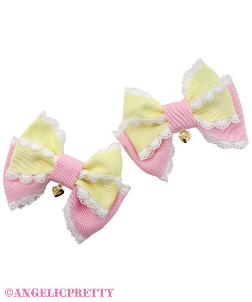 Heart Lace Duo Color Ribbon Clip Set - Yellow x Pink
