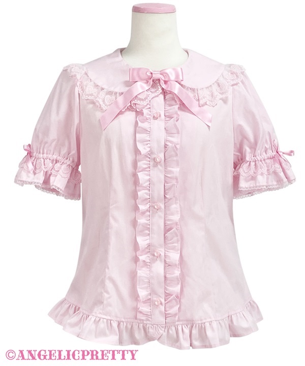 Heart Lace Short Sleeve Blouse - Pink - Click Image to Close