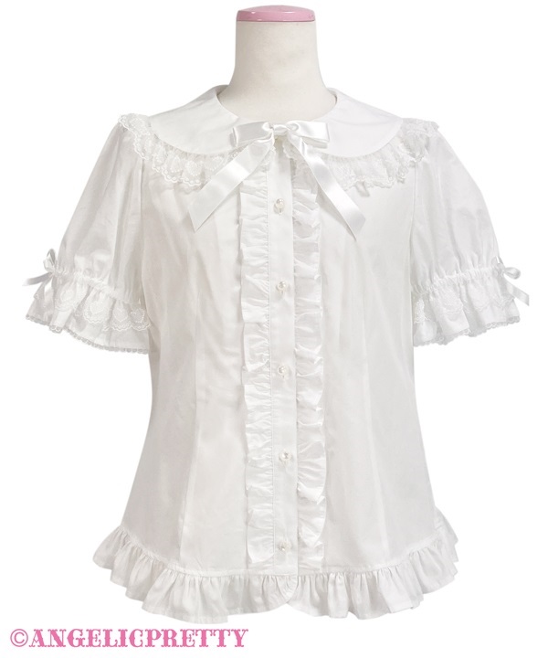 Heart Lace Short Sleeve Blouse - White - Click Image to Close