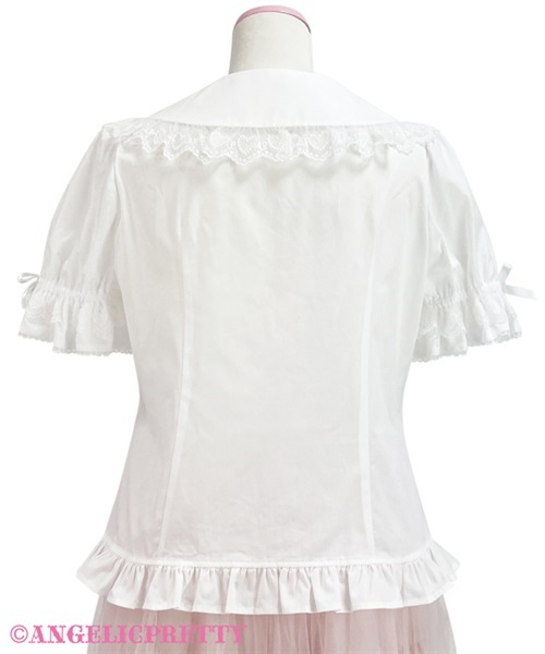 Heart Lace Short Sleeve Blouse - White - Click Image to Close